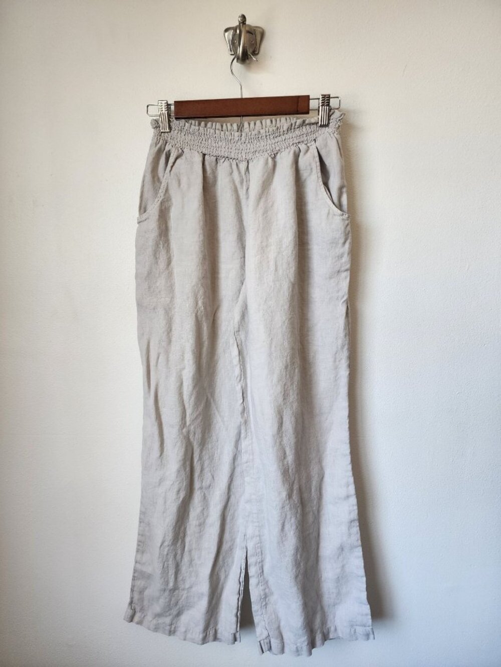 Johnny Was cream tam straight leg 100% linen pants M